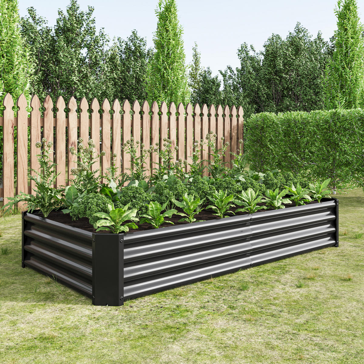 BLUMENKASTEN aus Metall 180x99x30 cm in Schwarz mit offener Basis - Schwarz, Metall (90/30/180cm) - Modfu