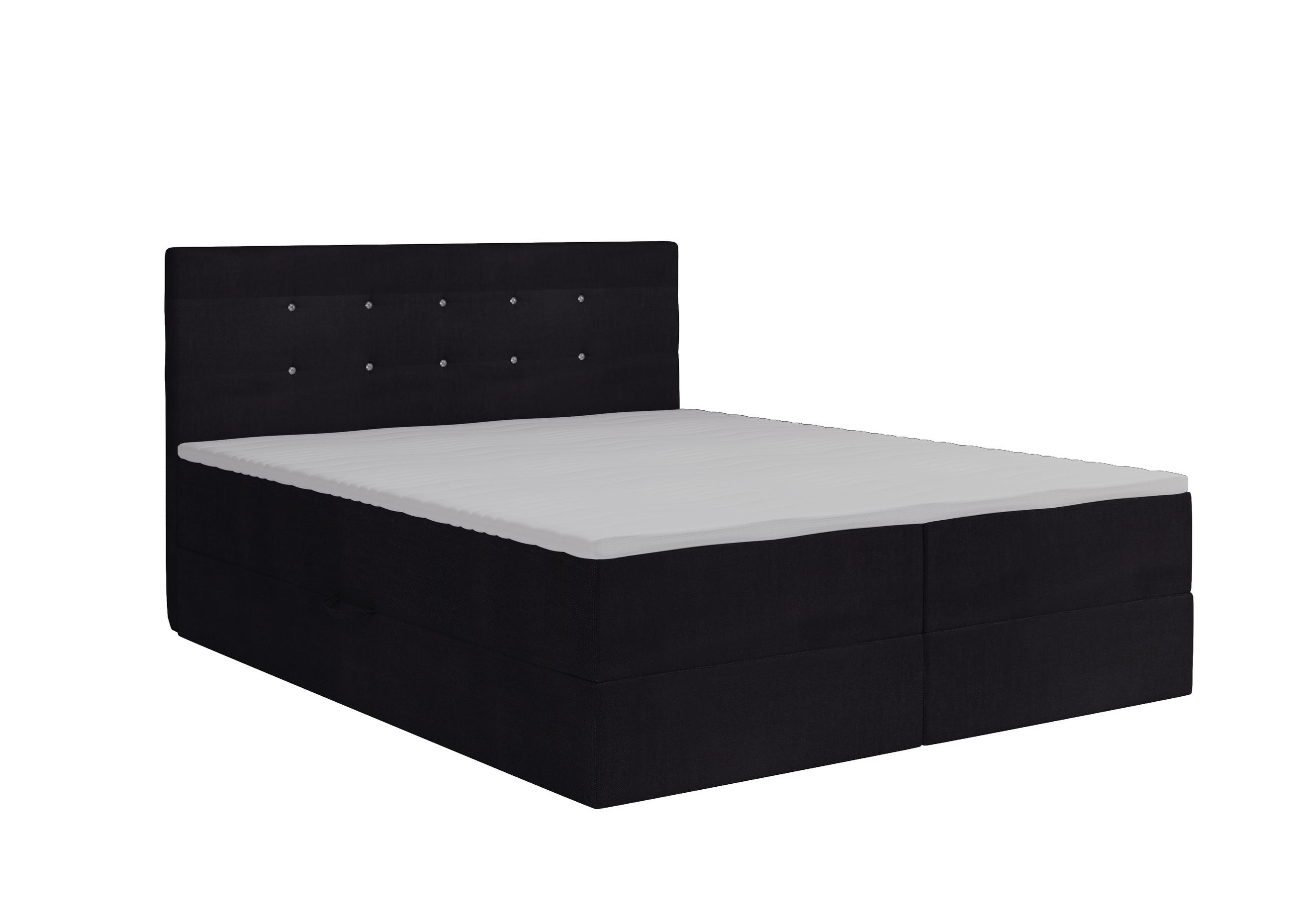 BOXBETT Malaga Schwarz 140x200 cm Bettkasten + Topper - Schwarz, Holz/Textil (140/200cm) - Comfortic