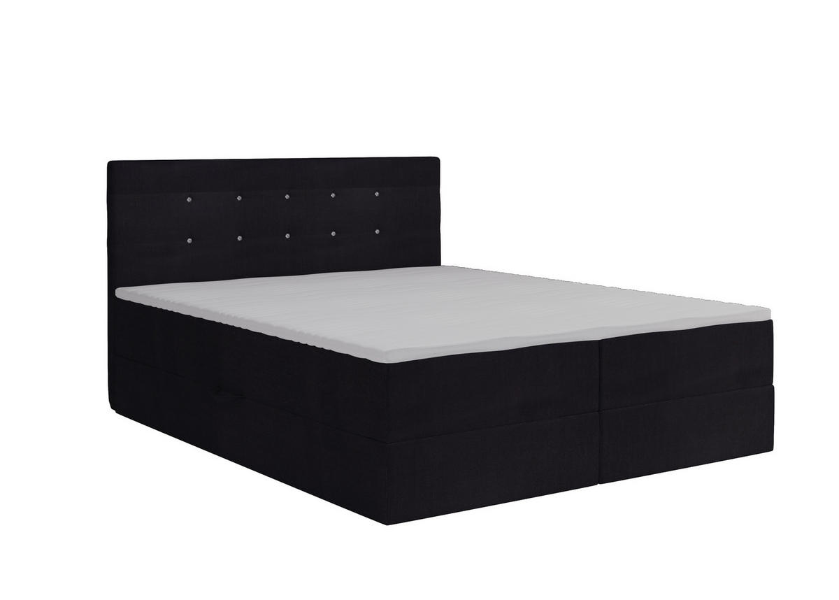 BOXBETT Malaga Schwarz 160x200 cm Bettkasten + Topper - Schwarz, Holz/Textil (160/200cm) - Comfortic
