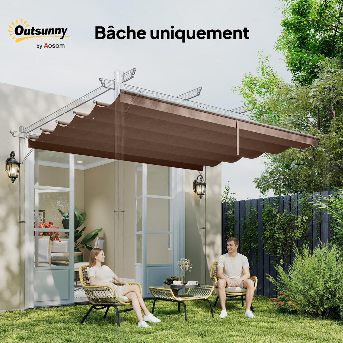 ERSATZDACH DE-12622 350/260 cm für 4x3 m Pergola mit 10 Ösen Café - Braun, Textil (260/6/350cm) - ComfortXL