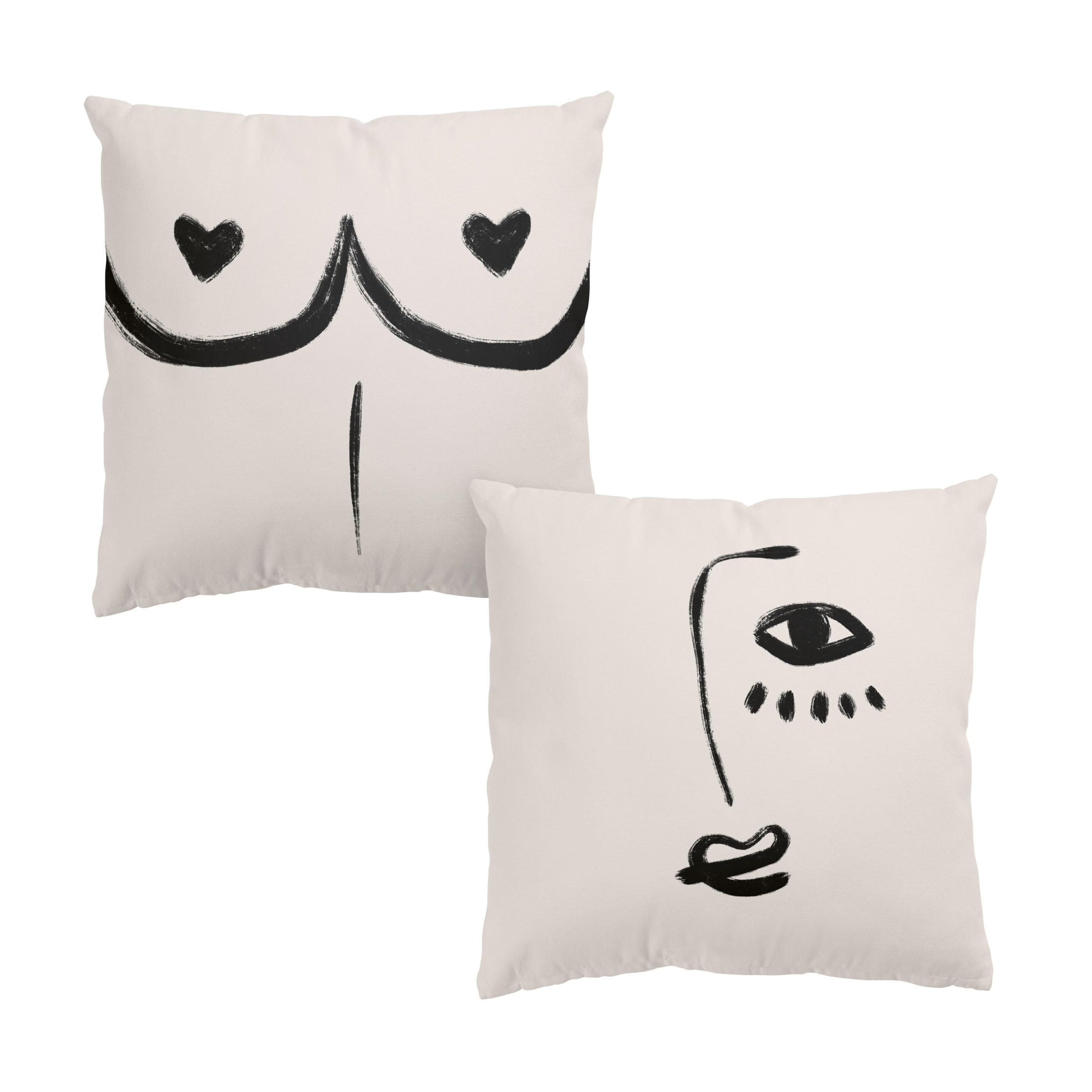 DEKOKISSEN 2er-Set Alina Buffiere Illustration - Ich seh dich Brüste Duo 50/50 cm - Eichefarben, Textil (50/50cm) - Bilderwelten