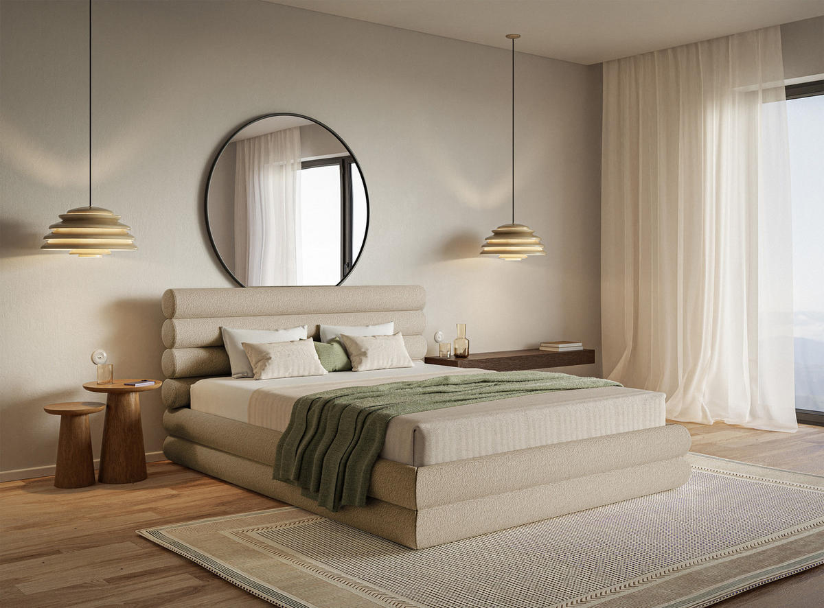 POLSTERBETT Buffalino Hellbeige Boucle 180/200 cm - Beige, Kunststoff/Textil (180/200cm) - Selsey