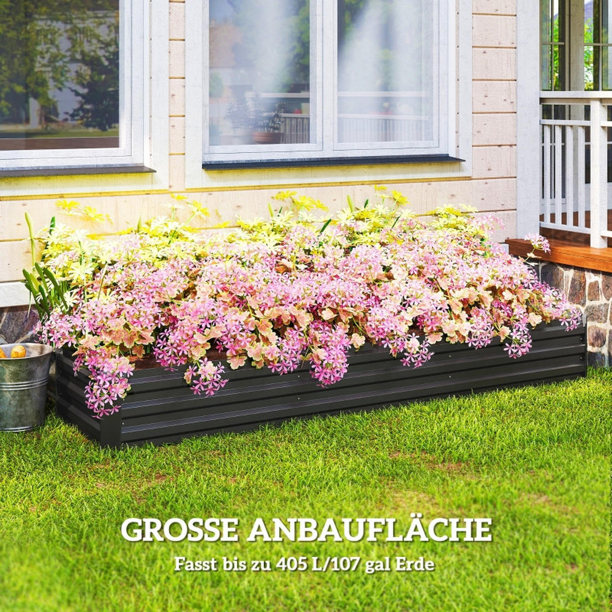 HOCHBEET 240x60x30 cm offen wetterfest dunkelgrau - Dunkelgrau, Metall (240/30/60cm) - Fortuna Lai