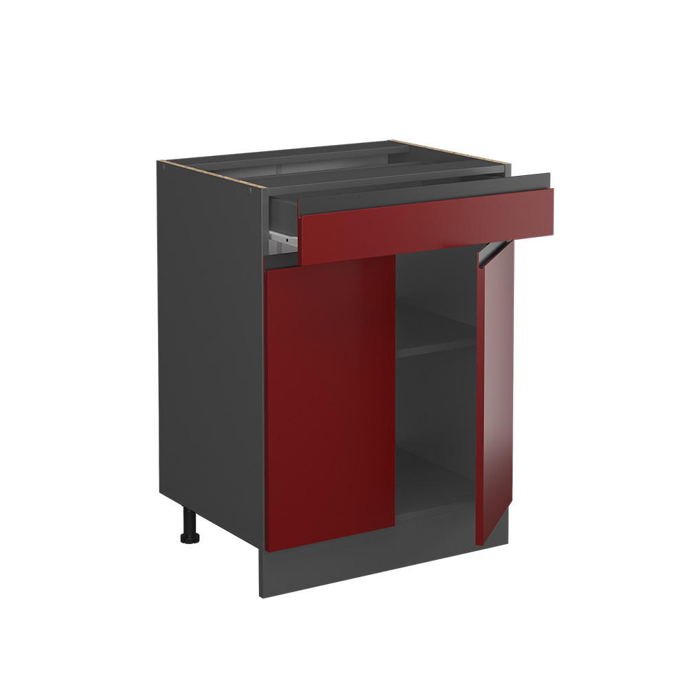 KÜCHENUNTERSCHRANK R-Line Rot 60 cm J-Shape, mit Schublade, ohne AP - Anthrazit/Rot, Holzwerkstoff (60/81.6/46cm) - Vicco