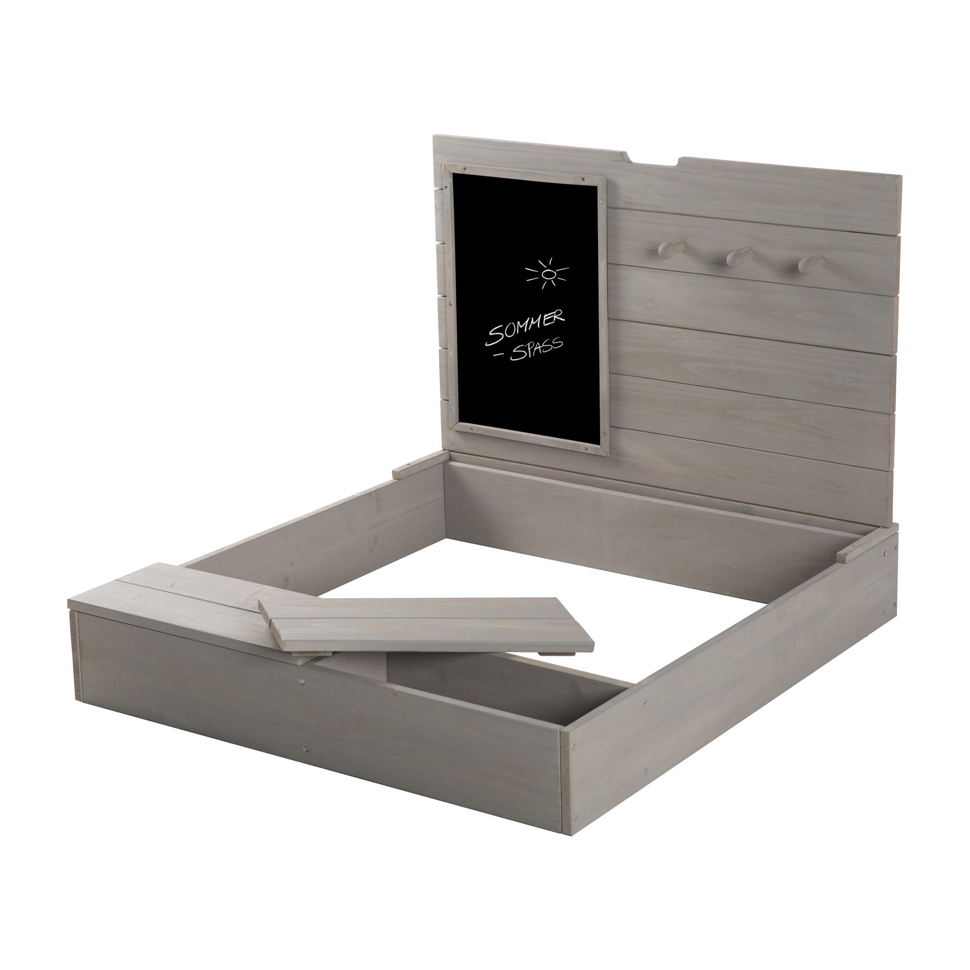 SANDKASTEN mit Deckel, Tafel und Haken grau - Grau, Holz (85/88/65.5cm) - Roba