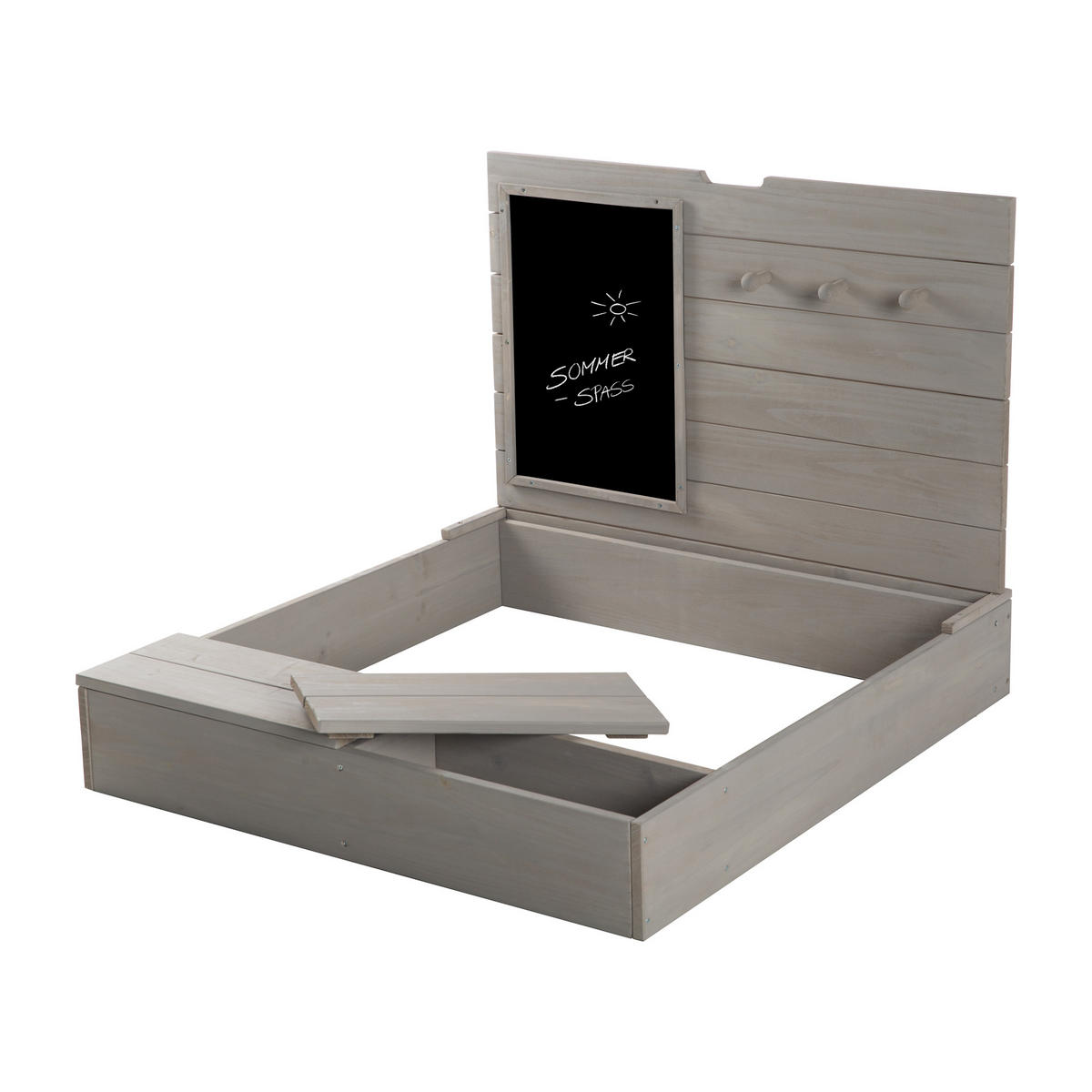SANDKASTEN mit Deckel, Tafel und Haken grau - Grau, Holz (85/88/65.5cm) - Roba