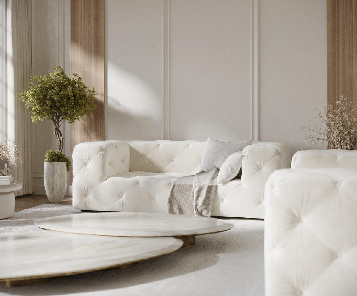2-SITZER-SOFA Cosimo Creme Samtstoff - Creme/Schwarz, Holz/Holzwerkstoff (193/71/100cm) - Maison de Reve