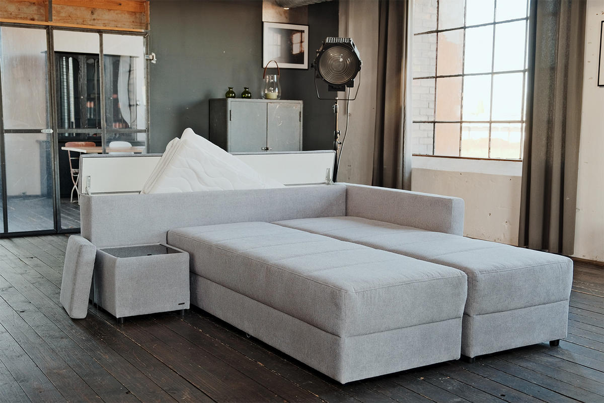 SCHLAFSOFA IDA Grau Webstoff - Schwarz/Grau, Textil (287/229cm) - KAWOLA