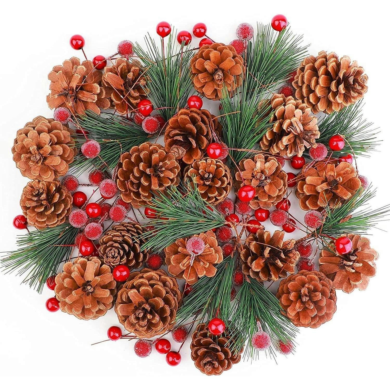 WEIHNACHTSDEKO Set 130 Teile mit Tannenzweigen, Beeren und Tannenzapfen - Multicolor, Kunststoff (10cm)