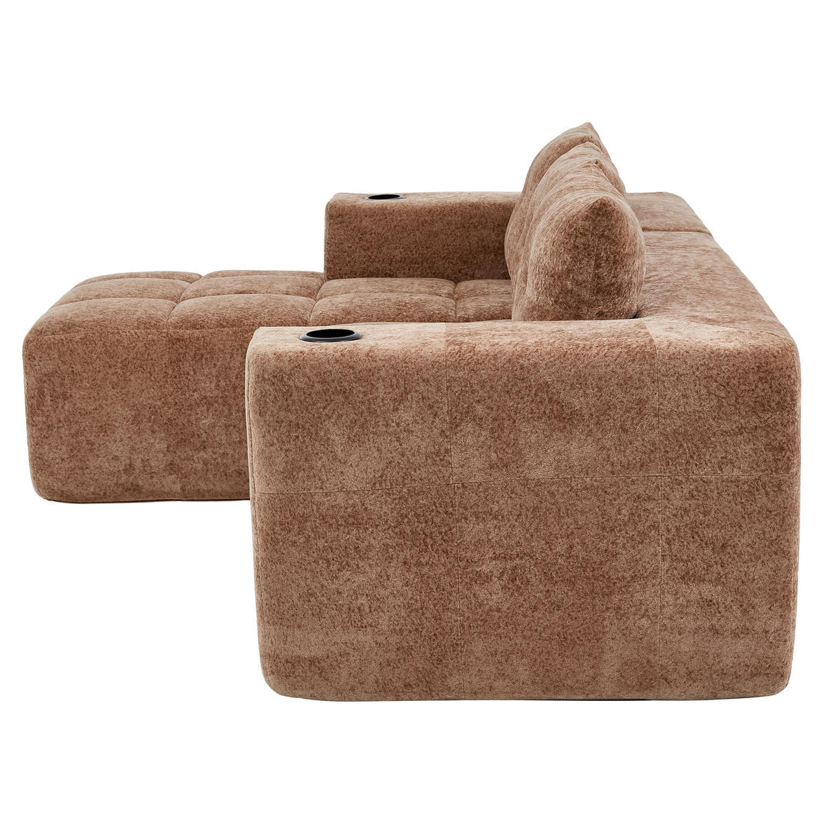 ECKSOFA 255/161/64 cm Hellbraun mit Getränkehalter - Hellbraun, Textil (258/163cm) - Oxeza