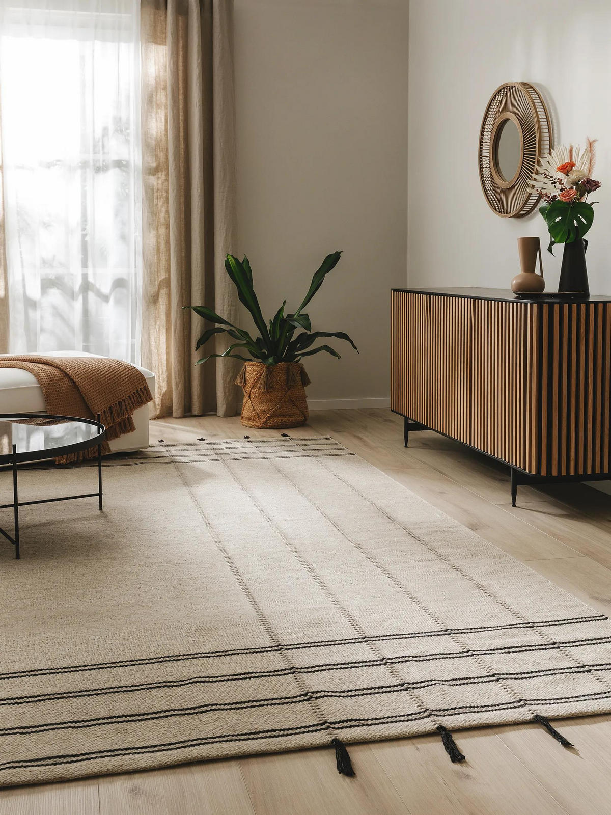 WOLLTEPPICH Kambiz Beige/Schwarz 120x170 cm - Beige, Textil (120/170cm) - benuta Pure