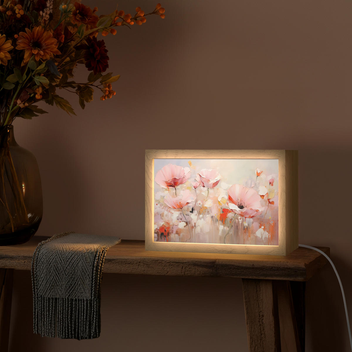 STOLNÍ LAMPA Květiny - Akvarel - Růžová - Abstraktní - Umění 30x20 cm - antracitová, kompozitní dřevo (8/30/20cm) - OnlyWow