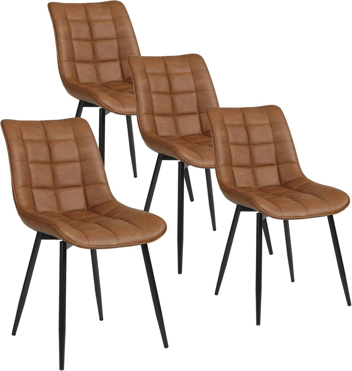ESSZIMMERSTUHL 4er Set, Sitzfläche aus Kunstleder - Hellbraun/Schwarz, Metall (46.5/85.5/46cm) - Woltu