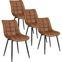 ESSZIMMERSTUHL 4er Set, Sitzfläche aus Kunstleder - Hellbraun/Schwarz, Metall (46.5/85.5/46cm) - Woltu