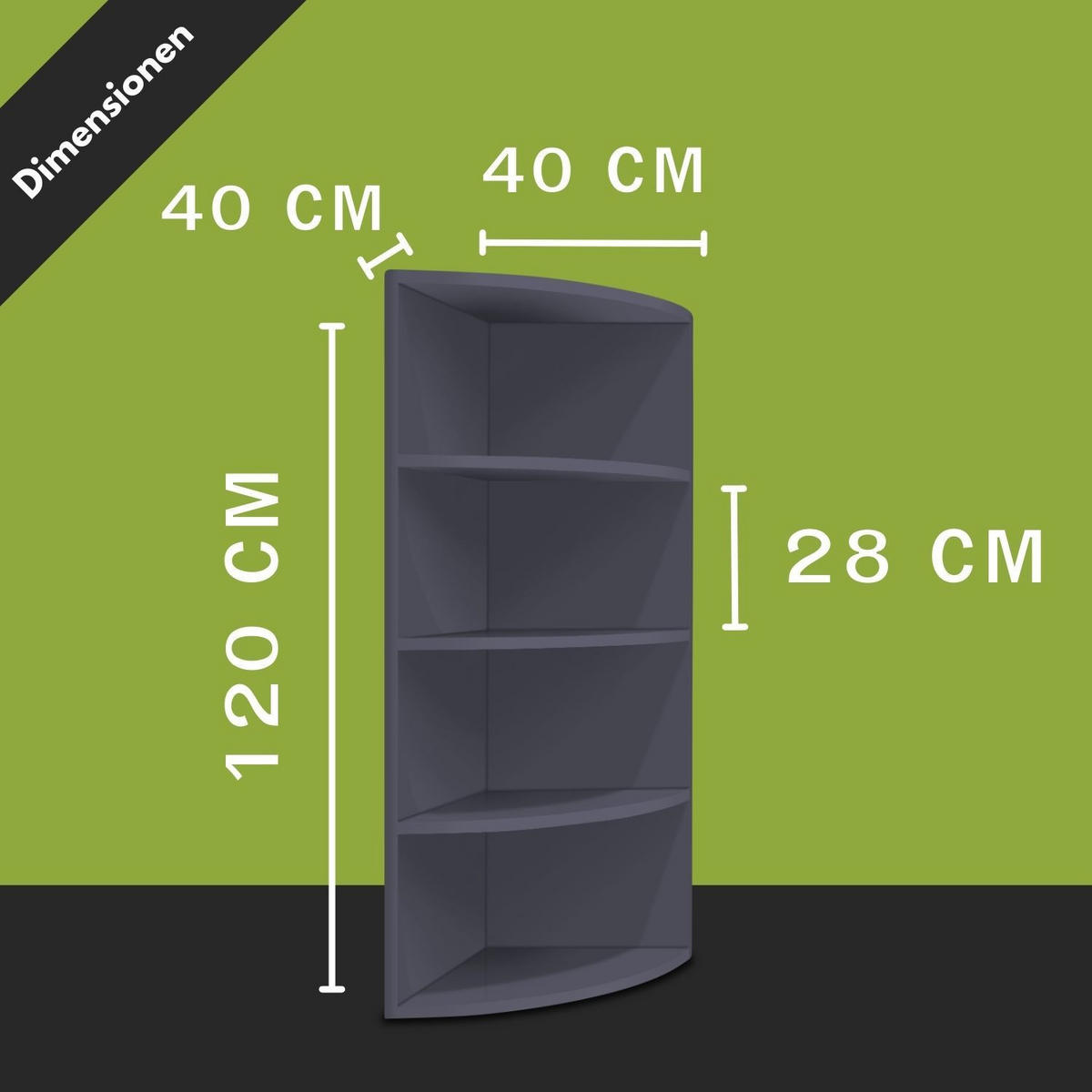 ECKREGAL CORNER 120 Holz Anthrazit 4 Etagen 40/40/120 cm - Anthrazit, Holzwerkstoff (40/120/40cm) - Coemo