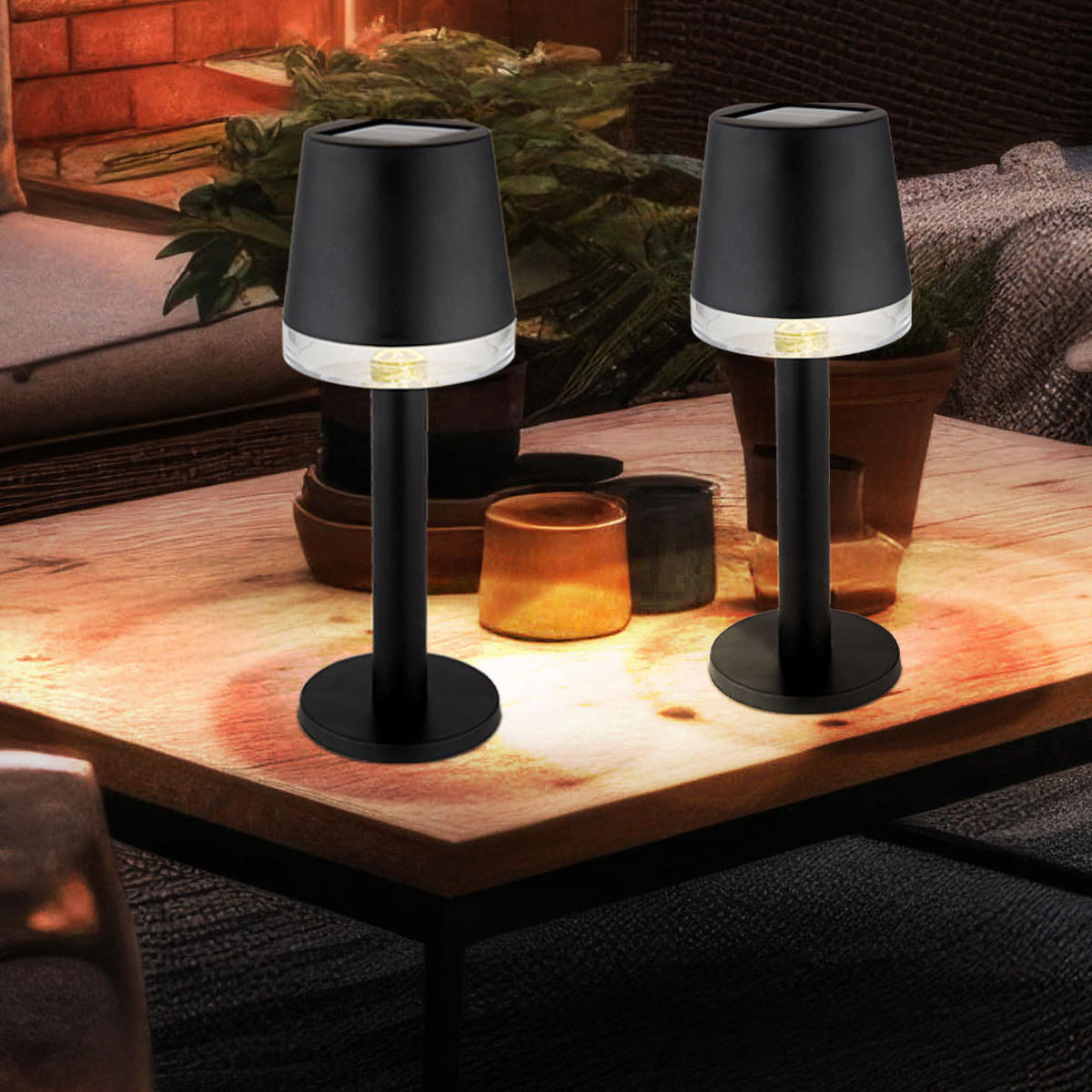 LED AUSSENLEUCHTE Solar Tischlampe Schwarz 2er Set - Schwarz, Kunststoff (8/8/21.5cm) - Globo Lighting