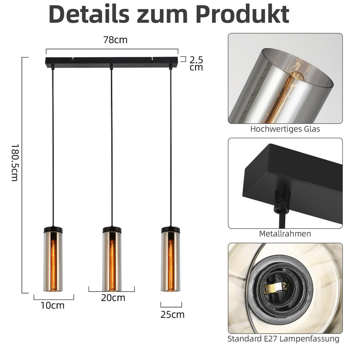 HÄNGELEUCHTE Marshburn 46/5/158 cm - Schwarz, Metall (5/46/158cm) - Nettlife