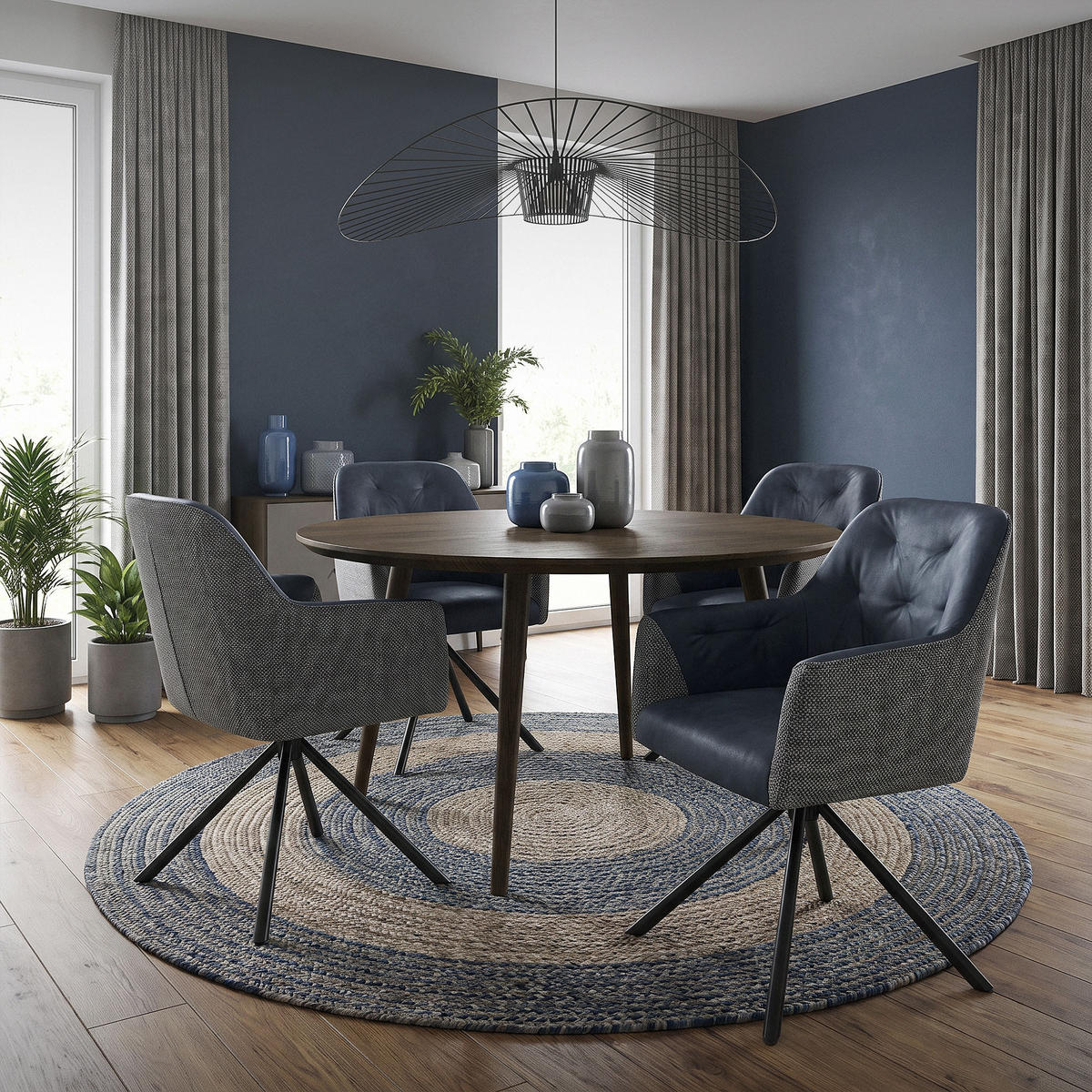 ESSZIMMERSTÜHLE 2er Set drehbar Küchenstühle gepolstert aus Webstoff-Kunstleder Anthrazit - Anthrazit/Schwarz, Textil/Metall (62/81/65cm) - ML-DESIGN