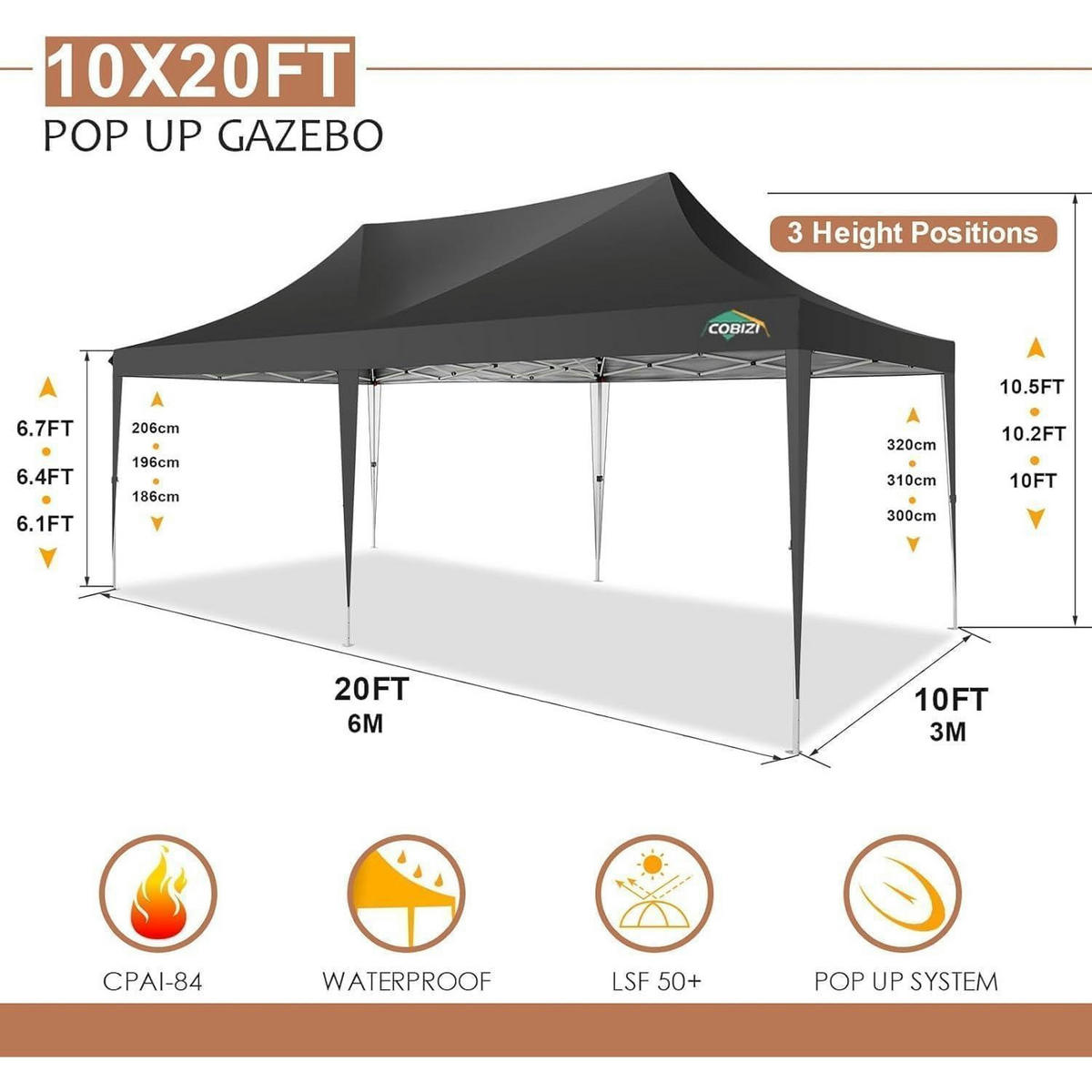 FALTPAVILLON 3 x 6 m Schwarz mit Seitenteilen - Schwarz, Textil (600/320/300cm)