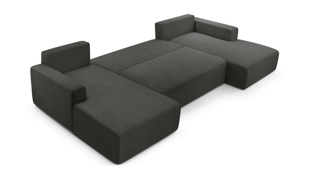 WOHNLANDSCHAFT Catea Dunkelgrau 364/145/85 cm mit Schlaffunktion - Dunkelgrau/Schwarz, Kunststoff/Textil (364/84/145cm) - AX Living
