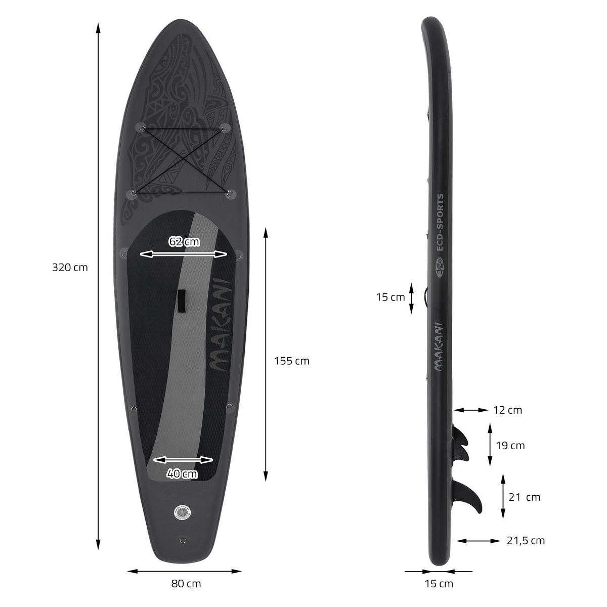 STAND UP PADDLE BOARD Makani Schwarz - Schwarz, Kunststoff (320/80/15cm) - ECD-Germany