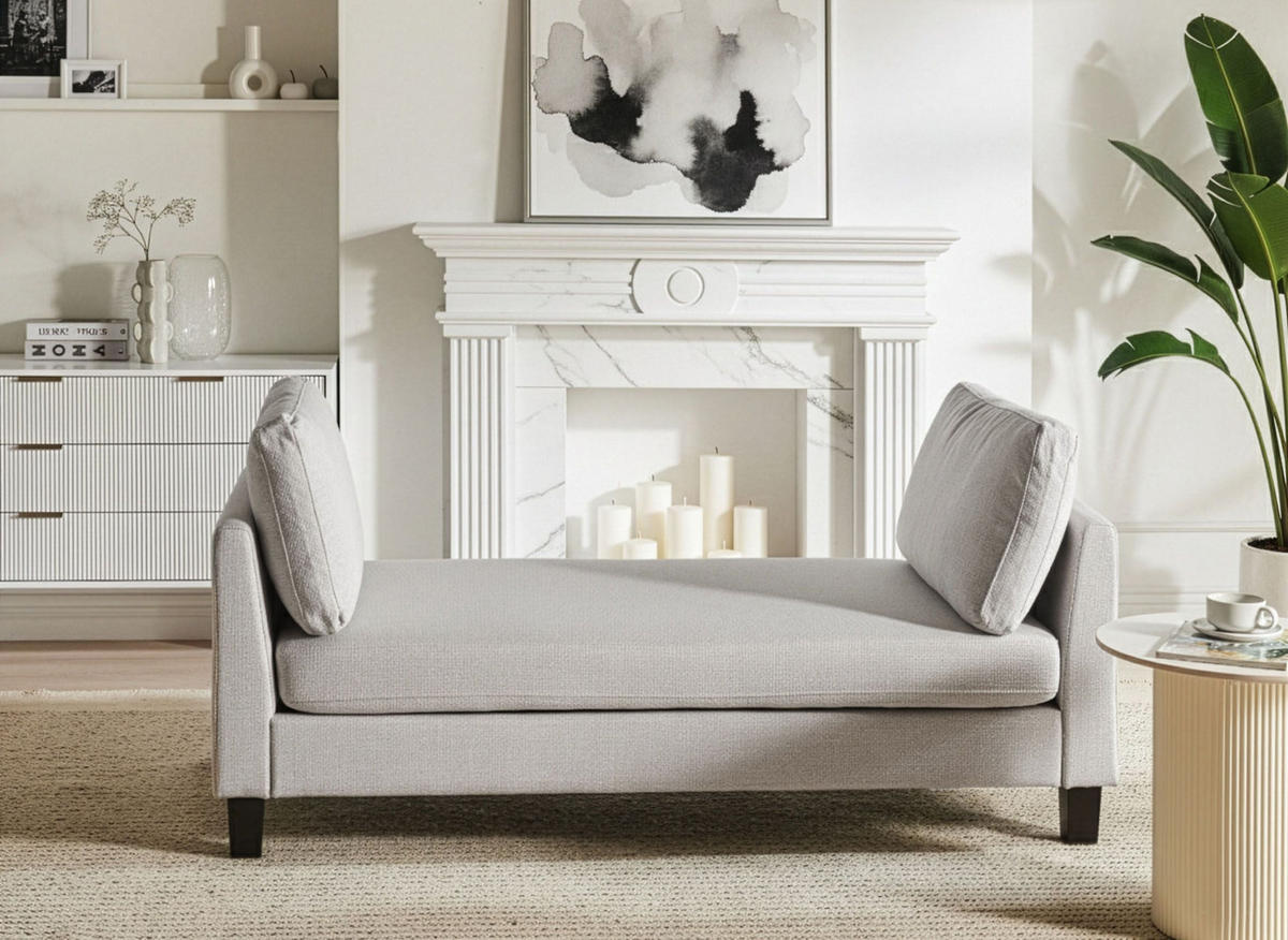 ČALOUNĚNÉ LEHÁTKO CHAISE LONGUE Látka Světle šedé Archiane - šedá/černá, textil (170/60/85cm) - Beliani