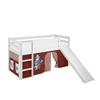 SPIELBETT JELLE Pirat Braun Beige - Hochbett - mit Rutsche und Vorhang - Weiß, Holz - Lilokids