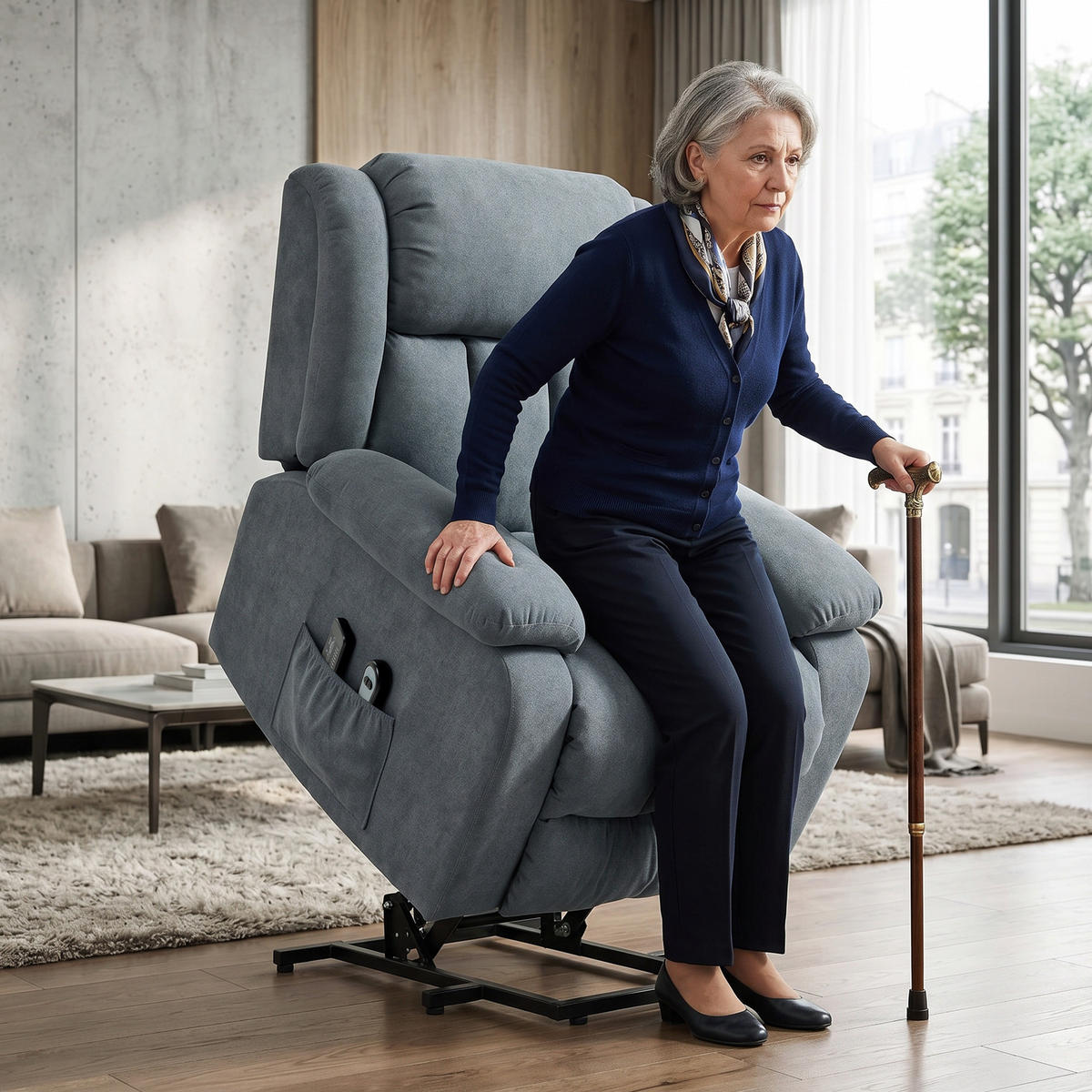 RELAXSESSEL,ELEKTRISCH 135° Leinenoptik Fußstütze,grau - Grau, Textil (91/103/93cm) - Vallsero