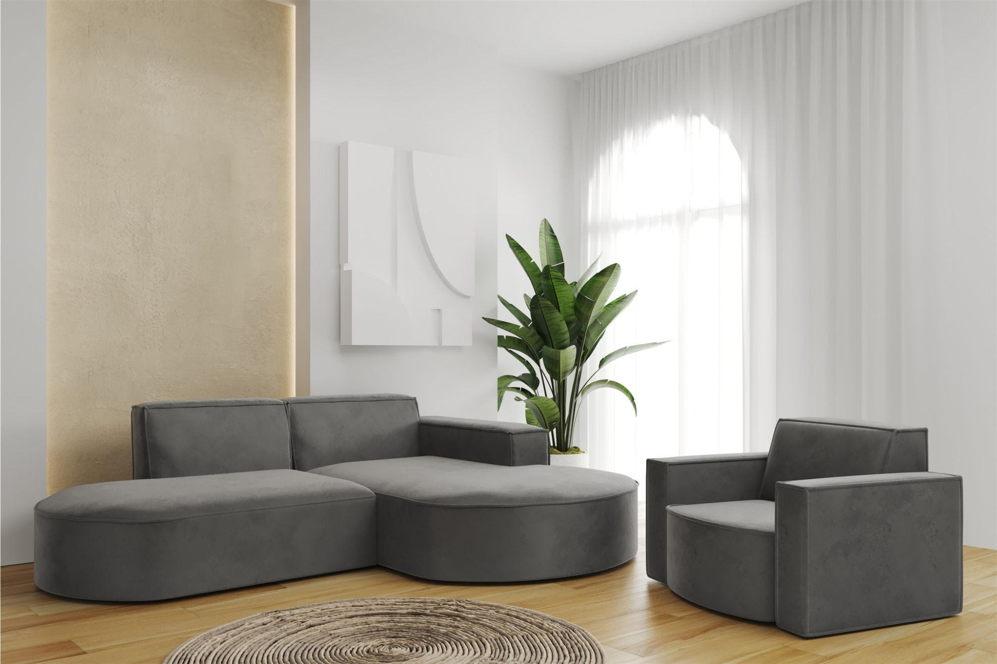 SOFASET Palma Ecksofa Sessel Opera - Anthrazit, Holzwerkstoff/Textil (236/78/165cm) - Fun Möbel