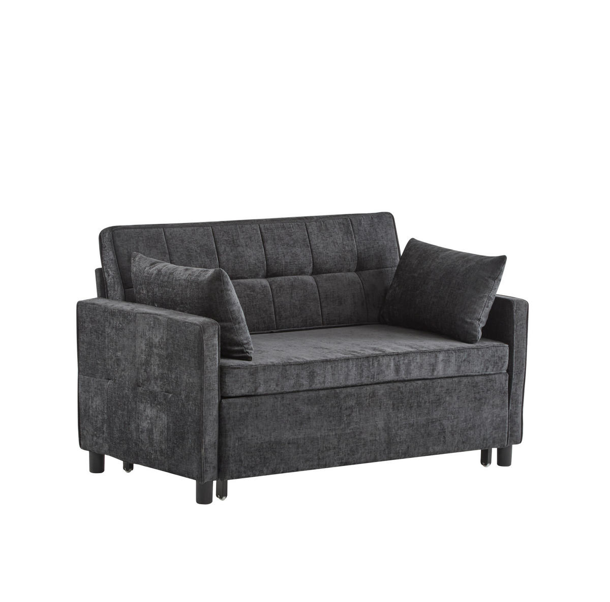 SCHLAFSOFA aus Chenille 174x125 cm Antique Black mit Schlaffunktion, verstellbarer Rückenlehne und 2 Kissen - Schwarz, Kunststoff (142/85/79cm) - Modfu