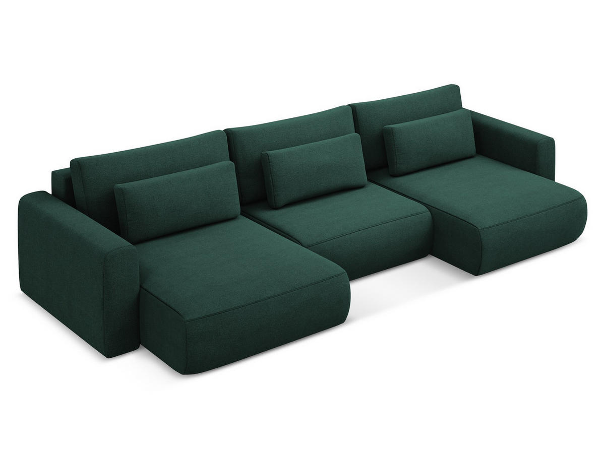 WOHNLANDSCHAFT Strukturstoff Stoff Grün - Dunkelgrün/Schwarz, Kunststoff/Textil (340/82/149cm) - Makamii