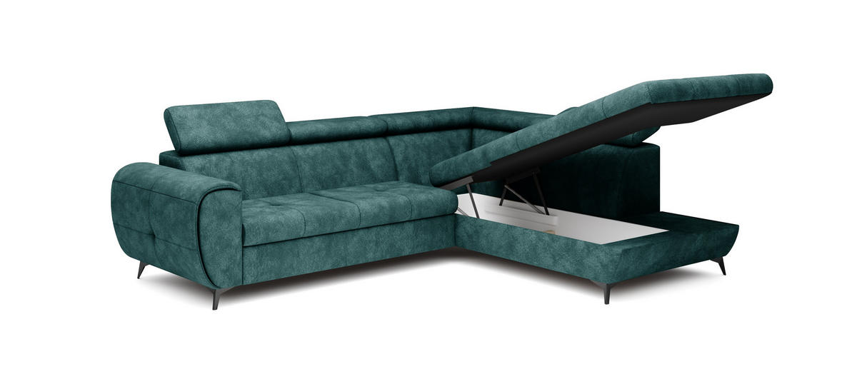 ECKSOFA MAGIA R-S Grün Plüsch-Stoff mit Schlaffunktion - Grün, Holz (260/217cm) - MASSENO