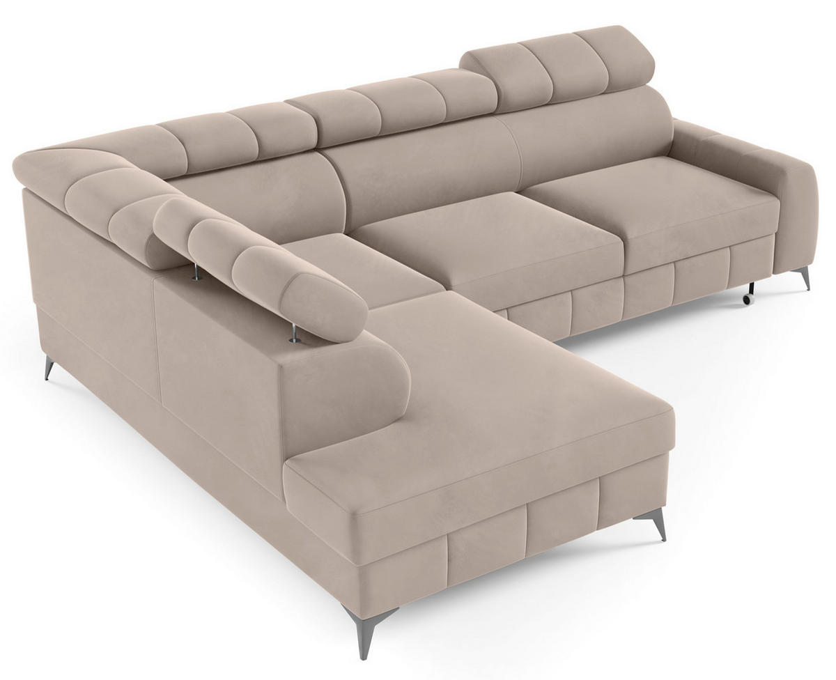 ECKSOFA London Greige Velours - Taupe/Schwarz, Textil/Metall (274/203cm) - Selsey