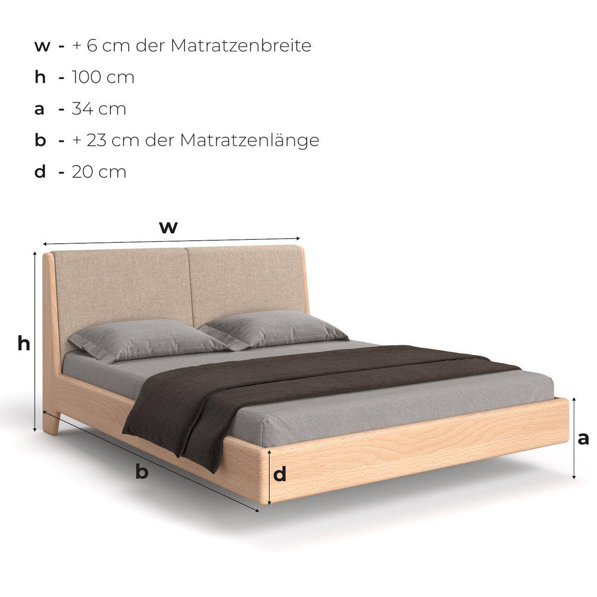 MASSIVHOLZBETT Lumo aus Buche 200x220 cm, Storm 77 - Blau/Buchefarben, Holz (200/220cm) - Danzz