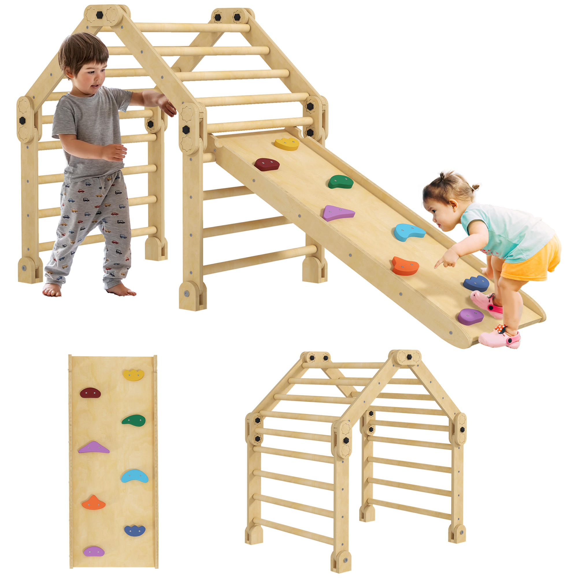 KLETTERGERÜST 3-in-1 DE-09804 faltbar mit Leiter und Rutsche Holz - Multicolor, Holz (70/59/175cm) - ComfortXL