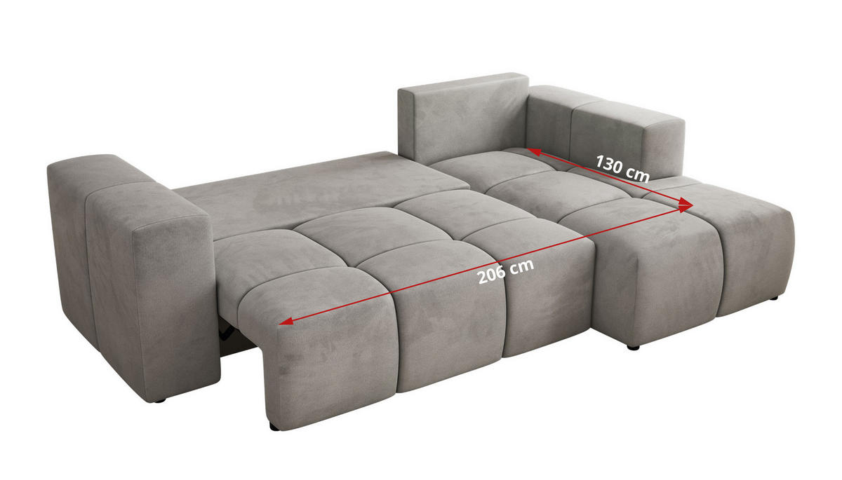 ROHOVÁ SEDAČKA MONIVA L - Světle šedá Samet - Pravá Strana - černá/světle šedá, textil/plast (266/164cm) - MKS
