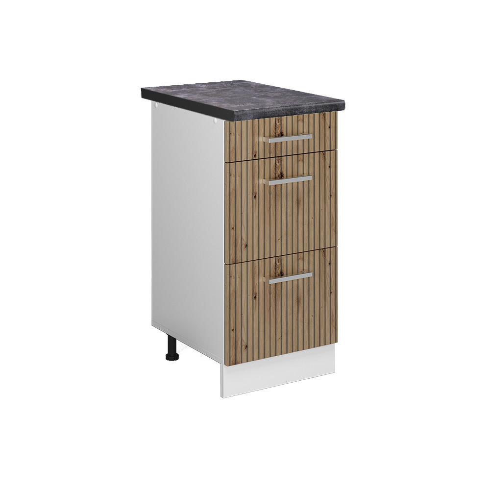 KÜCHENUNTERSCHRANK R-Line Artisan-Eiche 40 cm mit Schubladen AP Anthrazit - Weiß/Eiche Artisan, Holzwerkstoff (40/81.6/60cm) - Vicco