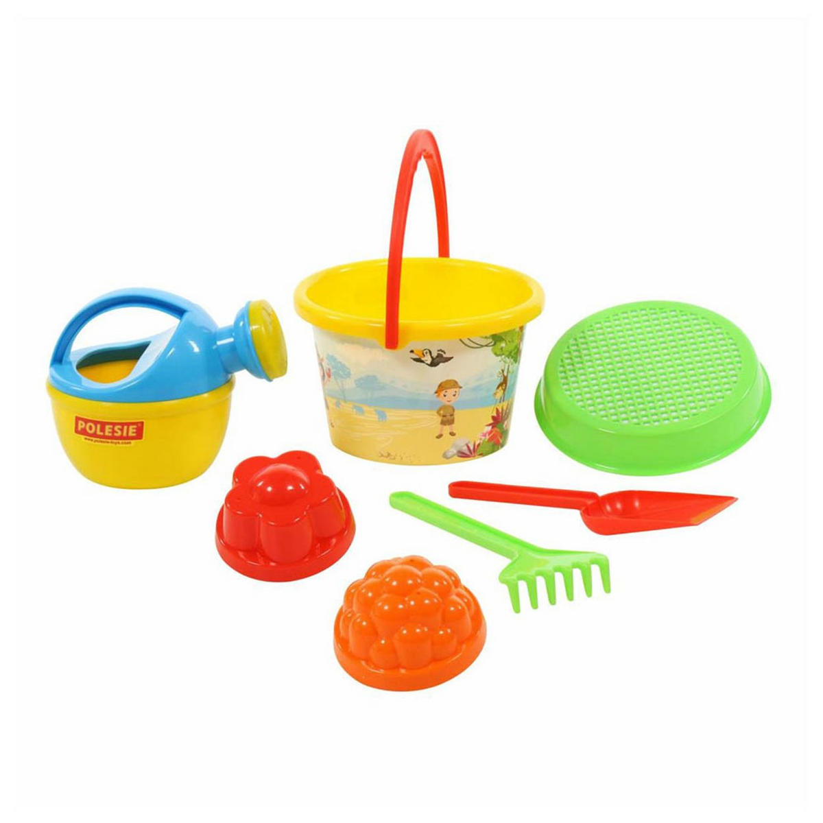 SANDSPIELZEUG-SET 658 bunt 6-teilig, Eimer, Schaufel, Gießkanne, Förmchen, Rechen, Kunststoff - Multicolor, Kunststoff (17/16/19cm) - Polesie