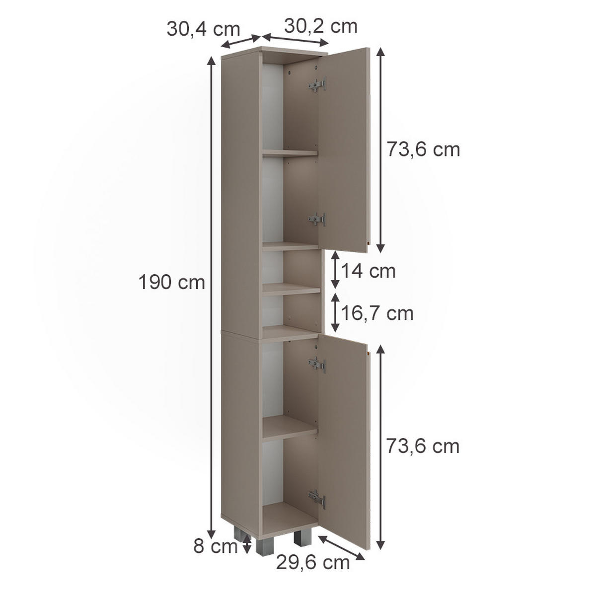 KOUPELNOVÁ SKŘÍŇKA J-Shape Kašmír/Řemeselné - kašmírová/světle šedá, kompozitní dřevo (30.2/190/30.4cm) - Vicco