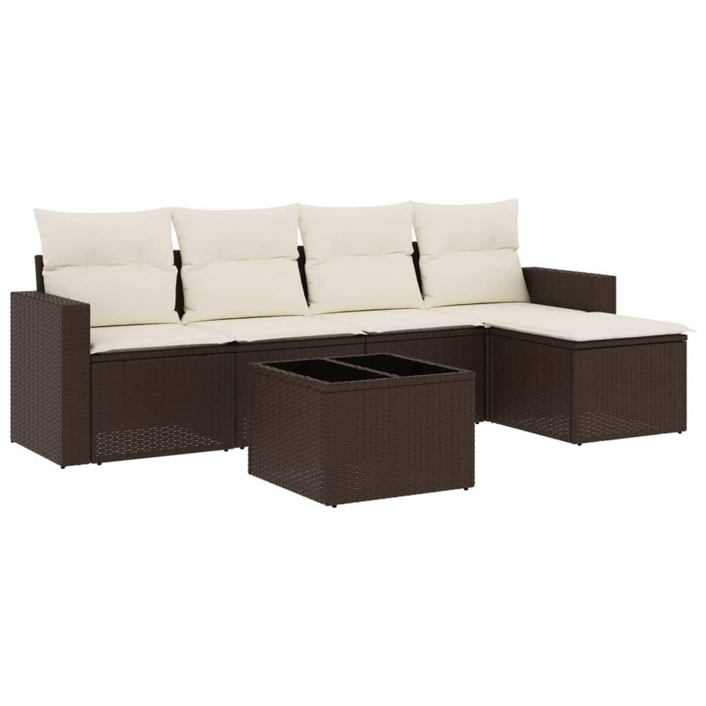 GARTEN-SOFAGARNITUR 6-TLG. Mit Kissen Braun Poly Rattan - Braun, Kunststoff - vidaXL
