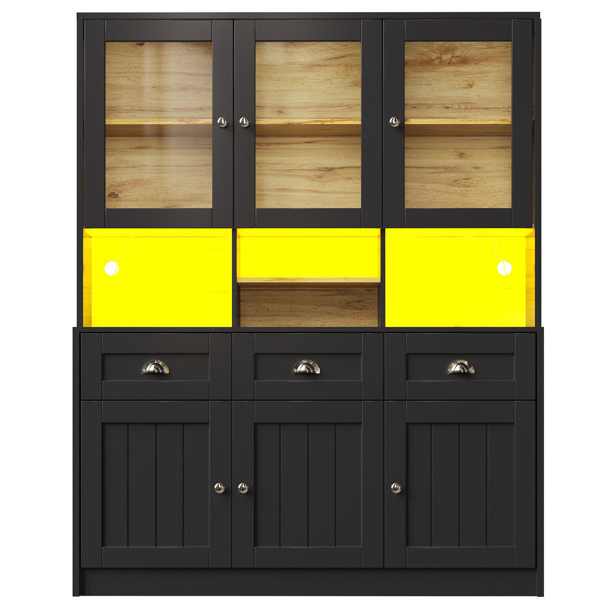 BUFFETSCHRANK 140/40/175 cm schwarz aus MDF mit LED-Beleuchtung - Schwarz, Holzwerkstoff (140/175/40cm) - OKWISH