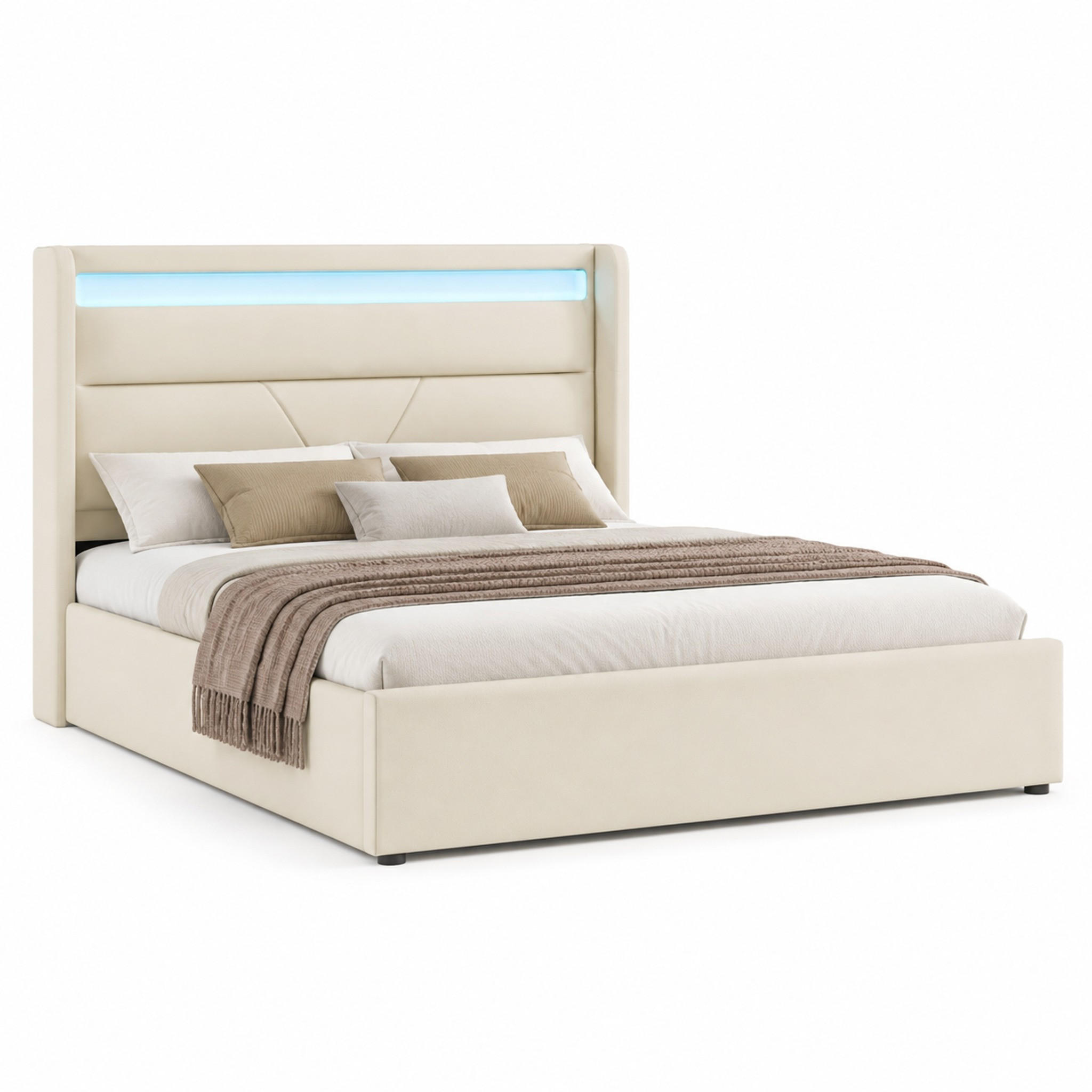 BETT mit Bettkasten und LED 160x200 cm PU White inkl. Matratze - Weiß, Metall (160/200cm) - Meubliv