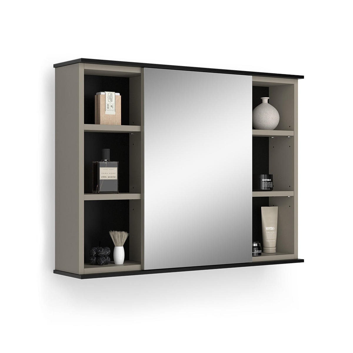 BADSPIEGELSCHRANK Joli Greige 80 x 60 cm mit Spiegel - Greige/Schwarz, Holzwerkstoff (80/60/17.4cm) - Vicco