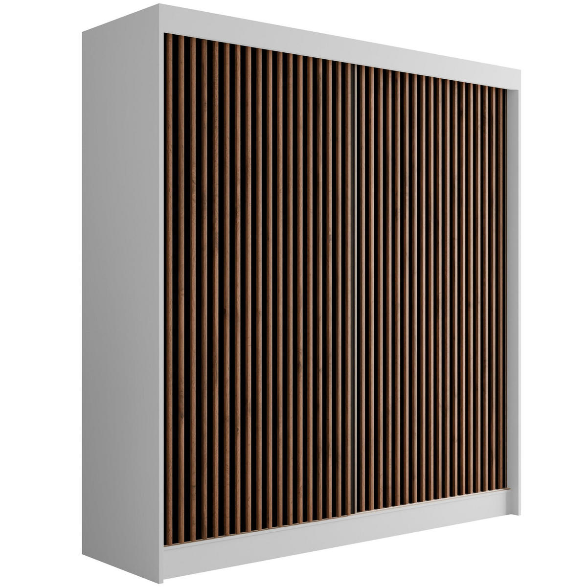 KLEIDERSCHRANK mit Lamel-Schiebetüren VILANv2 - 200 cm Weiß + Lamelle Eiche Wotan - Eiche Wotan/Weiß, Holzwerkstoff (200/215/61cm) - ALTDECOR