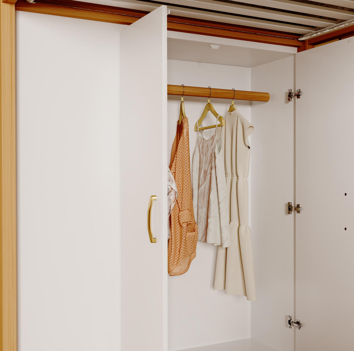 HOCHBETT 90/200 cm Weiß/Naturholz aus Holz mit Kleiderschrank und Regalen - Weiß, Holzwerkstoff (90/200cm) - OKMYHOME