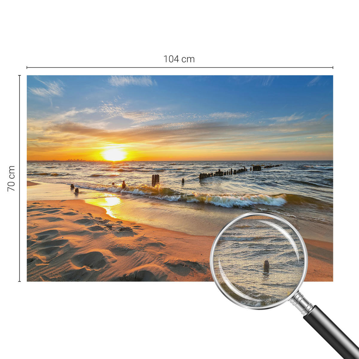 FOTOTAPETE 104x70 cm - Sonnenuntergang am Strand - Gelb, Textil (104/70cm) - Wallfluent