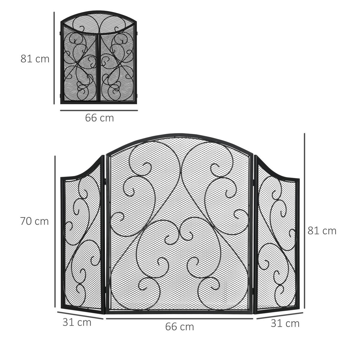 KAMINGITTER, im Vintage-Design für Wohnzimmer, Metall, Schwarz - Schwarz, Metall (31/81/66cm) - HOMCOM