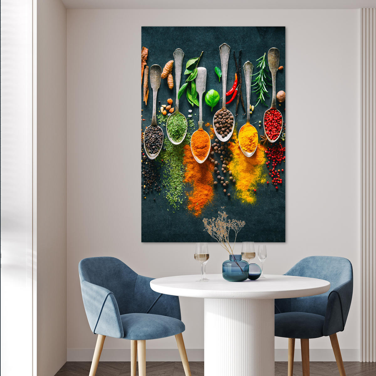 POSTER Kräuter - Gewürze - Löffel 80x120 cm - Currygelb, Papier (80/120/0.1cm) - MuchoWow