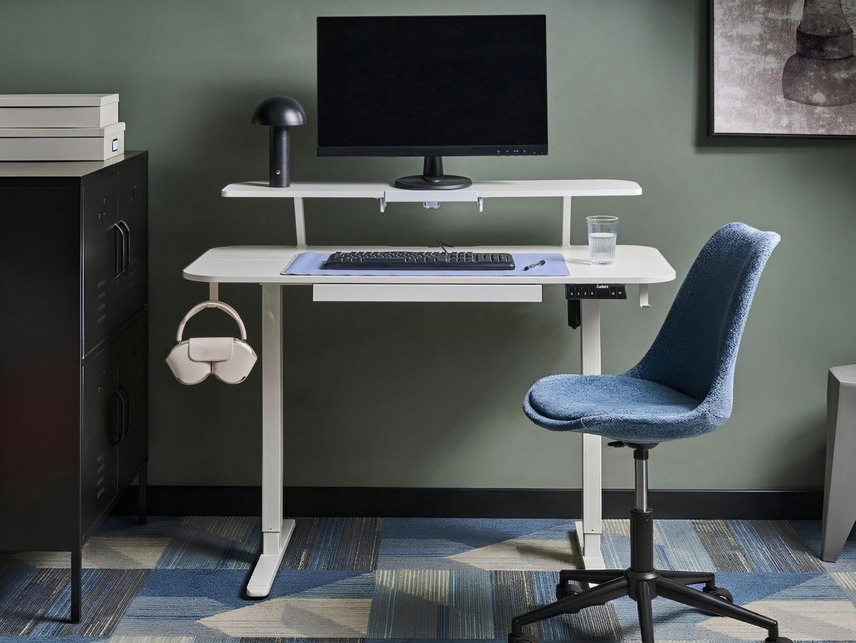SCHREIBTISCH elektrisch höhenverstellbar 120/60 cm mit USB-Anschluss Weiß Wilbanks - Weiß, Holzwerkstoff/Metall (60/120/90cm) - Beliani