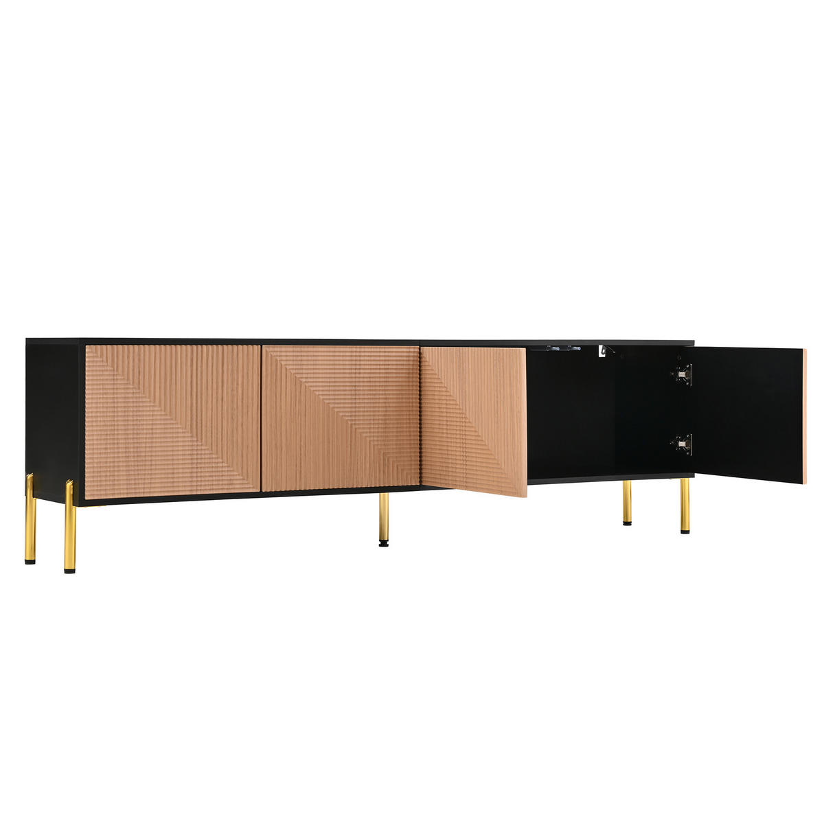 TV-SCHRANK aus Holzwerkstoff 179x35x53,5 cm Schwarz/Natur mit 4 Türen und strukturiertem Frontdesign - Hellbraun, Holzwerkstoff (179/53.5/35cm) - Modfu